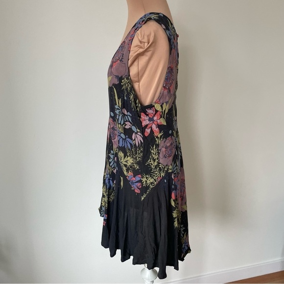 Free People Gray Multi Backyard Floral V-Neck Tunic Top Mini Dress Size Small - Picture 4 of 8